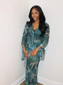 Steph T 女士度假荷叶边交叉露背褶边两件套荷叶边轻盈宽松波西米亚度假女士夏季温暖天气 - 彩色 - 查看 6