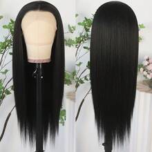 Purple Color Lace Front Wigs Pre Plucked Hairline Long Straight Wigs For Fashion Women Girls Party Daily Wear Glueless Dark Purple Lace Front Synthetic Wigs 13x4 Free Part Heat Resistant Fiber Hair 28 Inch 180% Density - 黑色 - 查看 7