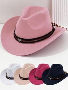 1Pc Western Style Small Cow Head With Soft Hat Bohemian Cowboy Hat, A Fashionable Accessory For Back To School, Suitable For Various Occasions Such As Daily Leisure Travel And Western Cowboy Parties. - Multicolor - View 3
