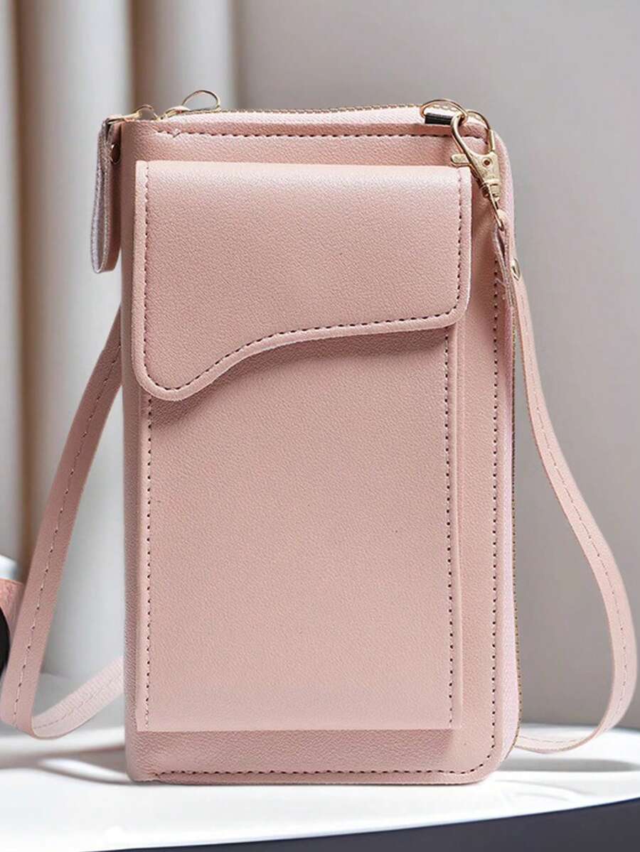 1 pezzo Borsa a spalla di grande capacità da donna, portafoglio lungo, porta carte di credito, custodia per telefono, colore unito, portafoglio, portafogli da polso