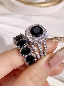 2pcs/Set Women's Ring Set, White Cubic Zirconia Ring, Elegant Wedding Accessory, Eternal Jewelry - Ring Set - View 23