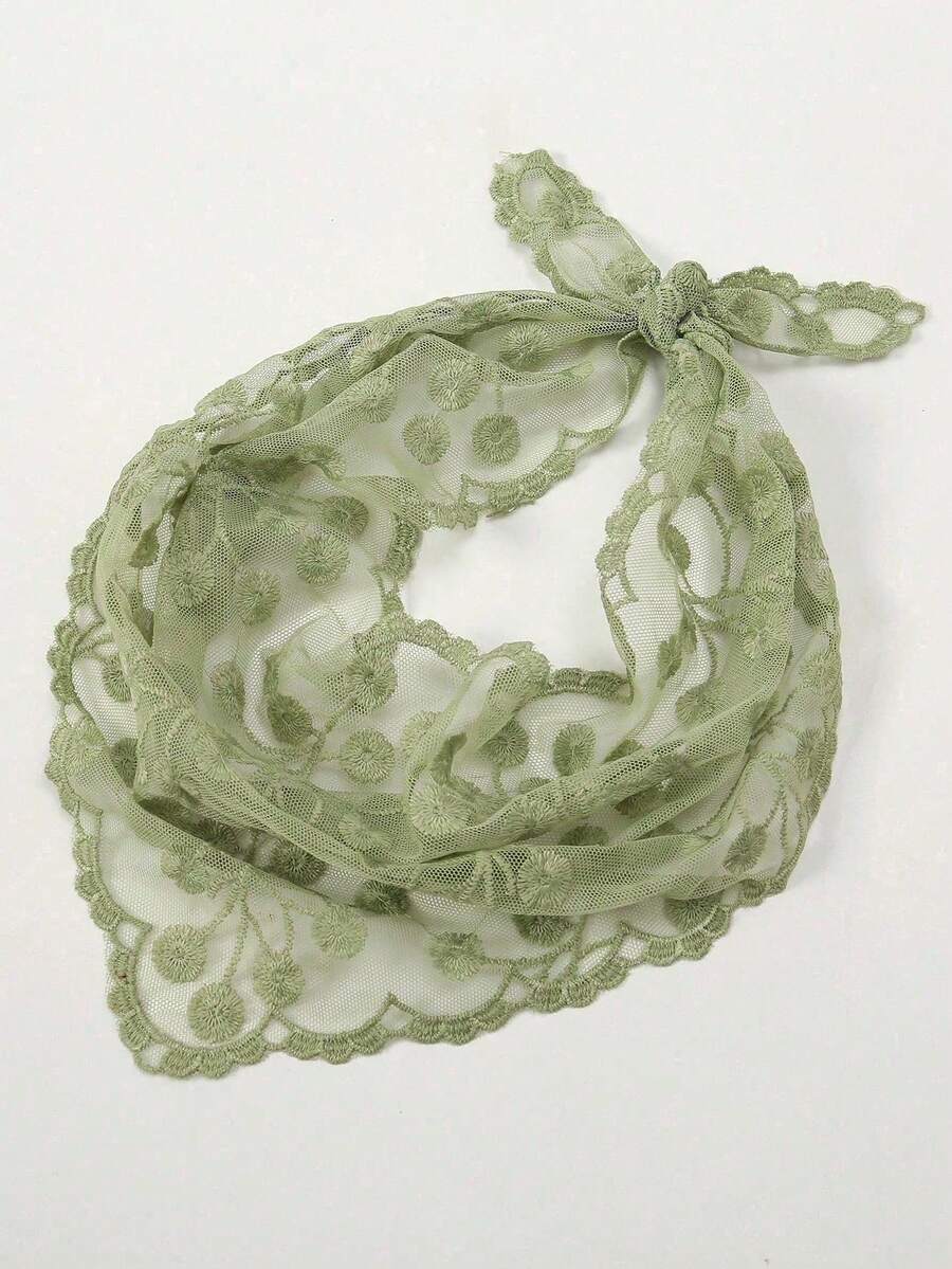 1pc Lace Floral Trim Scarf, Triangular Scarf, Bag Decor, Hair Tie - Multicolor - View 1
