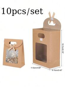 5/10pcs/Set Kraft Paper Gift Bag With Transparent Window And Handle - Used For Packaging Candies, Weddings, Thanksgiving And Parties Back To School Valentine Day - Multicolor - View 11