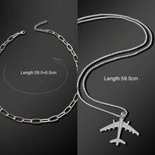 2 Pcs Men Hip Hop Jewelry Thick Link Chain Necklace And Long Silver Chain Aircraft Pendant Necklaces Set