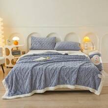 2-Ply Taffeta Sherpa Reversible Throw Blanket, Warm Blanket Suitable For Sofa, Bedroom, Living Room, Multi-Purpose - Blue Gray - View 4