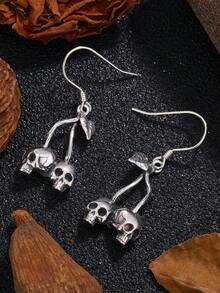Cercei din argint 925 cu craniu și cireșe, ediție limitată de Halloween, bijuterii din argint pur în stil gotic Lolita, cercei hipoalergenici cu șurub, cadou amuzant pentru iubită/cea mai bună prietenă, stil cutie aleatorie