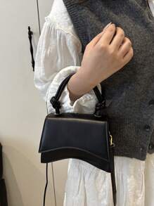 时尚迷你通勤手提包，方便实用，采用PU皮革制成，女士方形手提包设计，简约迷你纯色斜挎包，翻盖多功能纹理单肩包，女士手提包