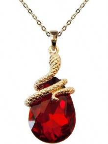 18k Gold Plated Water Drop Crystal Multicolor  Snake Pendant Necklace 16"+2"2025 - Red - View 1