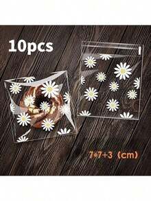 10 件雏菊自粘包装袋、烘焙饼干袋、珠宝雪花酥皮礼品袋，可用于派对、庆典、婚礼等送礼必需品