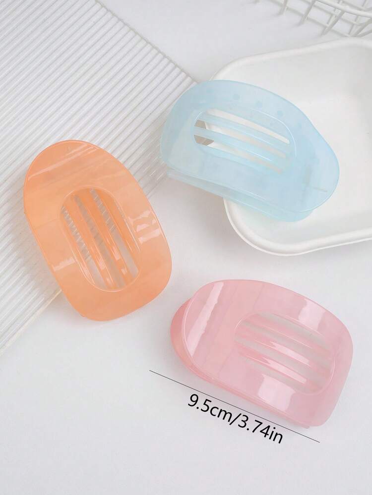 4pcs Minimalist Jelly Plain Color Oval Duck Bill Hair Clips, Versatile & Suitable For Thick Hair,Spring/Summer, School Stuff - Multicolor - View 3