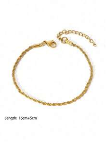 Bộ 6 chiếc/bộ thép không gỉ vàng 18K thời trang nữ nhiều lớp chuỗi hạt rắn mini cổ điển, chống xỉn màu, đeo hàng ngày, dự tiệc - Vàng - Xem 9