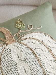 1 buc. Față de pernă brodată cu dovleac verde de Ziua Recunoștinței, 45 x 45 cm, potrivită pentru decor interior, față de pernă decorativă pentru Festivalul Recoltei, inserția de pernă nu este inclusă