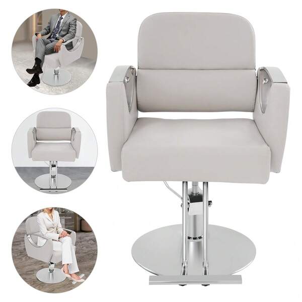 RustyVioum Luxury Hydraulic Barber Chair For Salon, Adjustable Height 15-18.9", 360° Swivel, PU Leather, Beige – 440 Lbs Capacity