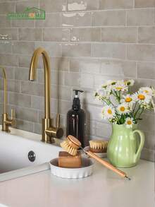 shiny home 1/10/30pcs Green Brick Pattern Imitation Tile Self-Adhesive Wall Stickers, Peel And Stick Wall Tile, Waterproof Wallpaper For Living Room Kitchen Backsplash Bathroom Home,Zellige Style - Beige - View 2