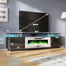 Modern High Gloss Fireplace TV Stand With 36"/40" Electric Fireplace – 70"/80" LED Entertainment Center, 2-Tier Cabinet For TVs Up To 80"/90" - Black & White - 查看 4