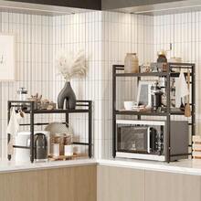 Expandable Microwave Stand3 Tier Metal Kitchen Countertop Organizer Shelves With 8 Hooks Bakers Rack Microwave Shelf Microwave Oven Rack 110lbs Weight Capacity - 3tierBlack - 查看 2