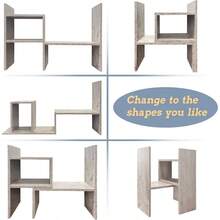 TLL  Desktop Bookshelf Organizer Adjustable Wood Desktop Storage Shelf Counter Office Storage Rack Top Bookcase Display Books Elegant Light Grey Oak Desktop Bookshelf For Writing Desk Table - Xám nhạtSồi - Xem 5