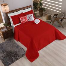 Kit Colcha Cobre Leito Casal Queen 8 Peças Elegance Dupla Face Porta Travesseiro Almofadas Decorativas - Vermelho - Visão 3