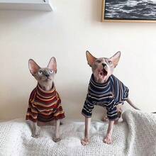 Striped Turtleneck Ribbed Thin Breathable Hairless Cat Clothes, Suitable For Sphynx And Devon Rex Cats - Red - View 8