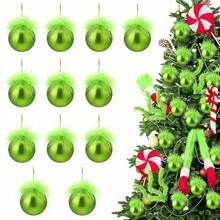 12Pcs Christmas Tree Ball Ornaments Party Arrangement Plastic Balls With Plush Suitable For Anniversaries Holiday Home Decor Christmas Decorations Room Decor Winter