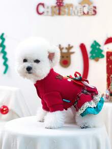 1件寵物衣服，小型犬/貓適用，可愛雪花與馴鹿設計寵物洋裝，秋冬保暖舒適，聖誕裝飾 - 彩色 - 查看 5