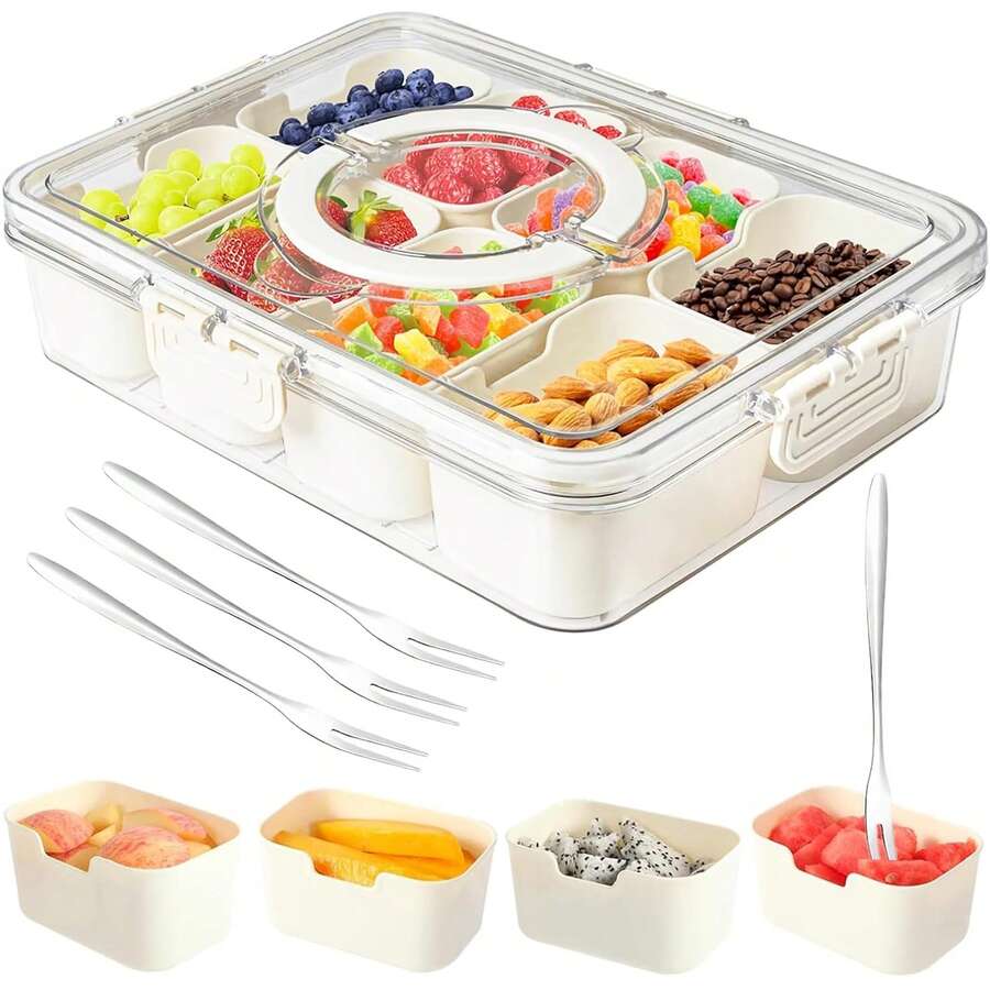 Snackle Box Container,Portable Snack Box 8 Compartment Divided Serving Tray With Lid And Handle,Clear Storage Organizer For Fruit Candy Nuts Veggie-Perfect Ideal For Party,Travel & Picnic UseWhite,1Pack - PP八分格(可 進洗碗機) - 查看 1