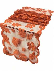 Fall Table Runners With Maple Leaves,Halloween Thanksgiving Table Runner Decorations Lace Orange Table Runners Fall Home Decor Autumn Table Decor For Harvest Kitchen Dinner Party Gatherings - Orange - View 1