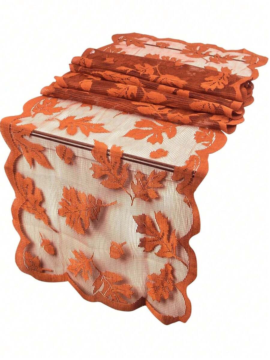 Fall Table Runners With Maple Leaves,Halloween Thanksgiving Table Runner Decorations Lace Orange Table Runners Fall Home Decor Autumn Table Decor For Harvest Kitchen Dinner Party Gatherings - Orange - View 1