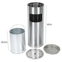 Hotel Ashtray Trash Can With Ashtray For Outdoor Use - Stainless Steel Standing Ashtray With Trash Can - Trash Can Height 60 Cm - 30 L - Silver 2 - View 9