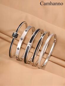 Camhanno 5/1pc Personalized Multi-Color Stainless Steel Bracelet Set With Unique Design, Fashionable , Multi-Element Design, Exquisite And Ideal Gift, Non Fading Jewelry, Fashionable