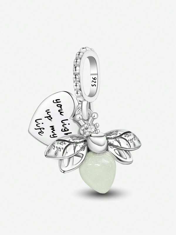 S925 Sterling Silver Luminous Bee Charm Pendant Ball Suitable For Bracelets DIY Women's Jewelry