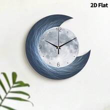 2D Flat, 1pc Modern Creative Moon Art Decorative Wall Clock, Super Silent Quartz Movement, No Ticking Sound, Decorative Clock For Living Room, Bedroom, Office, Kitchen And Cafe, Perfect For Christmas, New Year, Valentine's Day Gifts - Multicolor - View 7