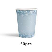 Set de 60 piezas de vajilla con temática de copos de nieve azules sin plástico, suministros para fiestas navideñas felices, platos de papel de 9"/7", platos de postre, vasos para bebidas, tazas de café y servilletas - Multicolor - Ver 10