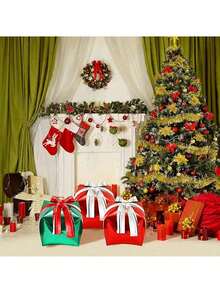 4pcs/2pcs Christmas Gift Box Balloons, Holiday Decor Ornaments, Christmas Tree, Fireplace, Holiday Background Decor, Atmosphere Props For Room, Furniture, Family Gathering, Winter Holiday Mood, Photography Props - Multicolor - View 2