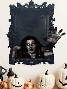 1pc Wall Sticker Halloween Picture Frame Horror Zombie Decoration Sticker PVC Sticker Material Removable Self-Adhesive Easy-To-Tear Sticker Home Decoration Make Your Life A New Holiday Decoration Sticker Birthday Graduation Gift - Multicolor - View 3