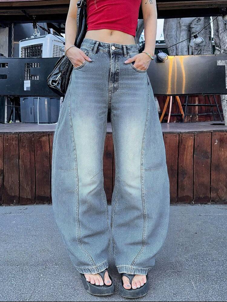 Wide Leg Barrel Jeans Y2K Style Vintage Relaxed Fit Denim Pants Autumn Winter Fashion Statement Pants Casual - Light Wash - View 1