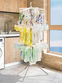 170x68.5cm可折叠三层24夹大容量晾衣架独立式毛巾架阳台晾衣架 - 彩色 - 查看 4