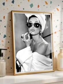 1张复古海报，女性墙面艺术，黑白女孩印花，复古时尚照片，老艺术品，海报，时尚墙面装饰（不含框） - 淺灰色 - 查看 3