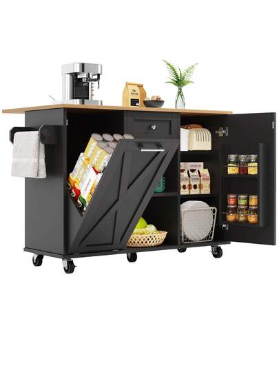 Sairedel Moderne Kitchen Isl In Wit Multifunctional Buffet Cabinet Integrated Trash Can Compartment Flexible Dining Tafel Snack Shelves Stretch Function Cabinets Intelligent Storage Space The Area view 5