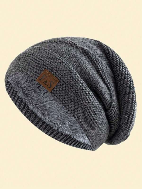 JZML قبعة بيني مريحة مبطنة بالفرو مزينة بشعار للجنسين قطعة واحدة