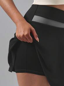 Soyun Falda pantalón deportiva de unicolor 2 en 1 ligera, adecuada para actividades al aire libre, viajes y gimnasio, color negro, verano - Negro - Ver 6