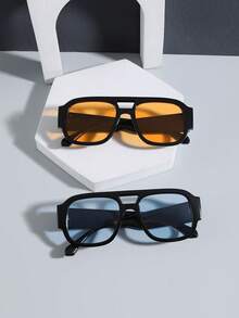 1 Pair Men's Acrylic Casual Pilot Square Frame Fashionable Black Glasses, Suitable For Holidays, Outfit Matching, And As Festival Gifts - Multicolor - View 14