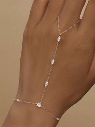 EleRunis סט צמידי טבעות עדינים מכסף סטרלינג 925, צמיד זירקוניה מעוקב ושרשרת טבעת לנשים, תכשיטי גוף, מתאים ללבוש יומיומי, חתונה, מסיבה, אירוסין, יום נישואין, יום האהבה