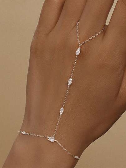 EleRunis 1pc 925 Sterling Silver Delicate Devil's Eye Ring Bracelet Set, Women Cubic Zirconia Bracelet And Ring Chain, Body Jewelry, Suitable For Daily Wear, Wedding, Party, Engagement, Anniversary, Valentine's Day