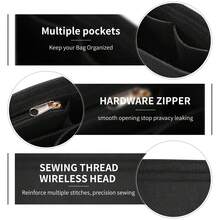 毛毡手提包收纳内胆，多口袋毛毡托特包收纳袋，带拉链、杯架和纽扣，返校用品 - 黑色 - 查看 6