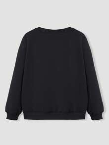 Mädchen Schwarzes Baumwoll Sweatshirt, Drop-Shoulder und niedlichem Aufdruck, locker sitzendes Lässig Sweatshirt, Sweatshirt mit dickem Stoff und Rundhalsausschnitt für Herbst und Winter, bequemes langärmeliges Kindersweater mit zusätzlicher Fütterung.