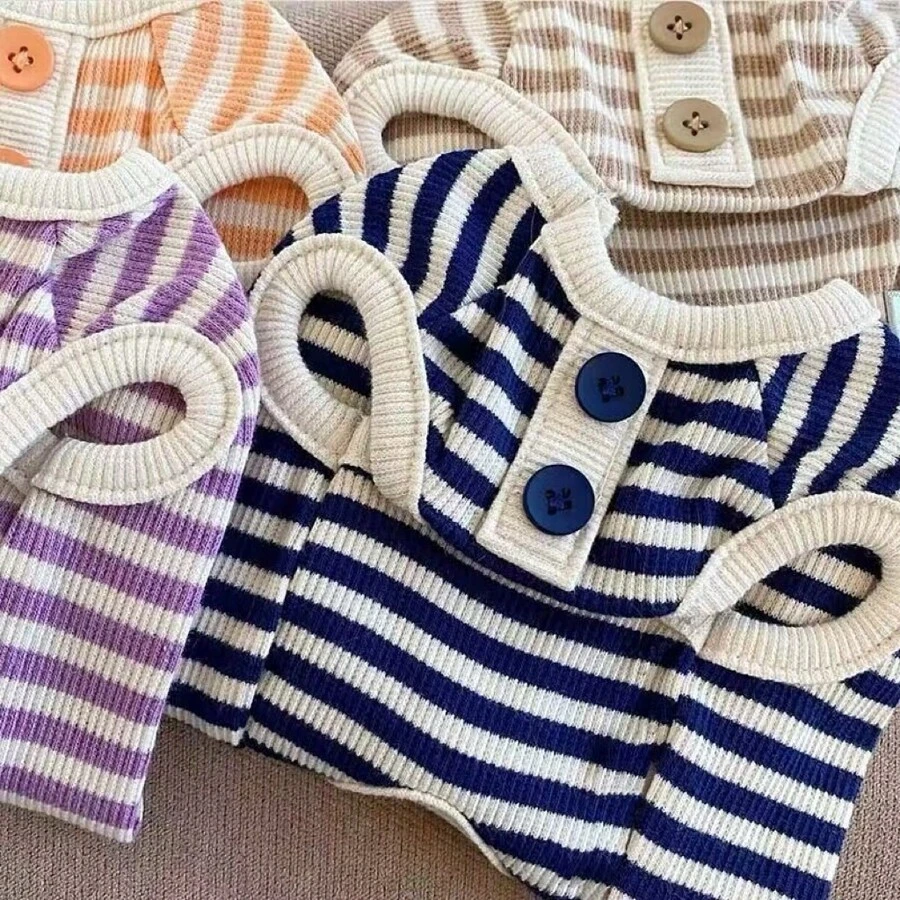 Simple Striped Spring/Summer Puppy Dog Knit Vest Teddy Bichon Bear Small And Medium-Sized Dog Cat Two-Legged Pet Clothes