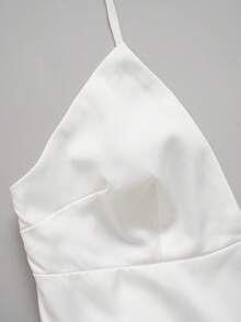 Women's Satin V-Neck Elegant Summer Maxi Dress, Silky Nightdress, Holiday Party Birthday Formal Occasion Dress - White - View 4