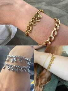 1pc 3D Bubble Name Bracelet, Stainless Steel Bubble Initial Charm Personalized Jewelry Gift, Customized Initial Round Bubble Bracelet For Friends, Couples And Family, Unique Customized Name Necklace, Suitable For Wedding, Valentine's Day, Mother's Day Gifts - Fashionable, Vintage, Minimalist, Casual, Cute Customized, Personalized, Distinctive Ideal Gift For Girlfriend, Mom, Family