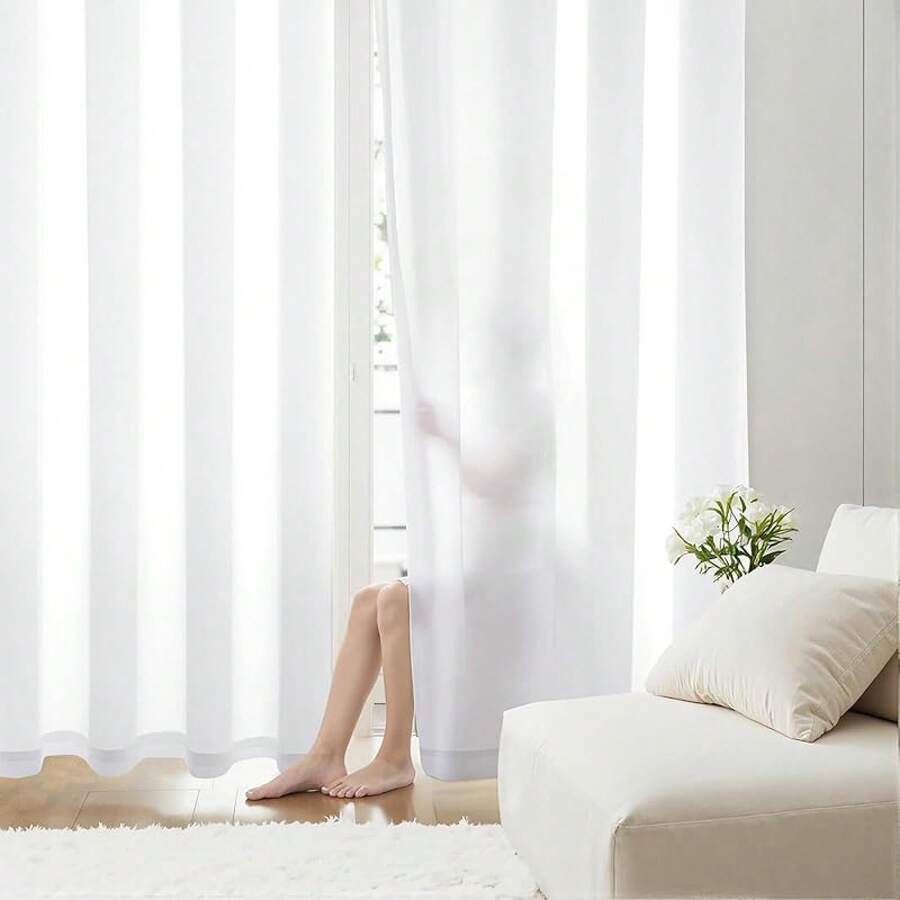 White Privacy Sheer Curtains 84 Inch, Light Filtering 2 Panels Set - White - View 1